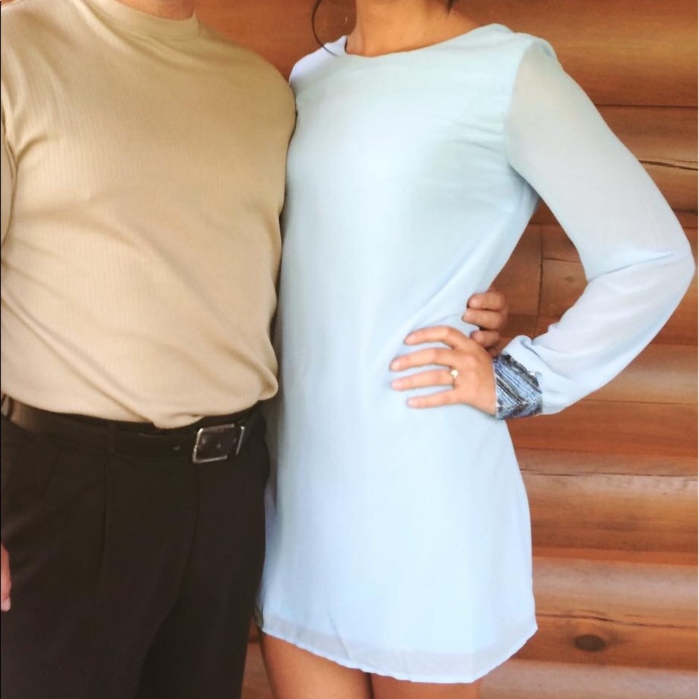 Long sleeved baby blue mini dress